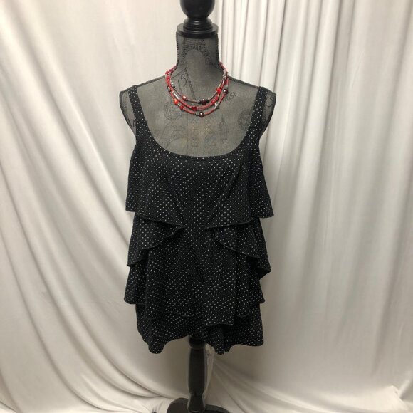 French Laundry Sleeveless Top Womens Size Large Black Polka Dot Tiered Ruffle - Picture 1 of 6